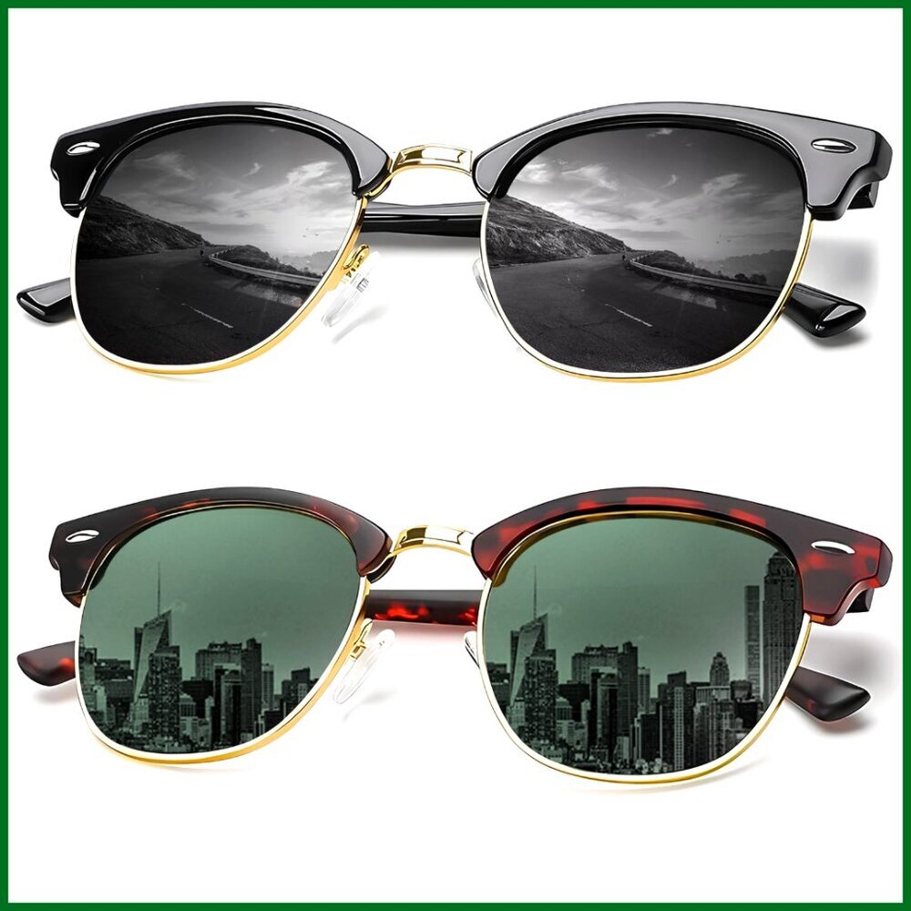 Retro Semi-Rimless Polarized Sunglasses Unisex Driving UV Protection Classic